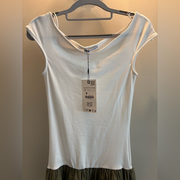 ZARA Combination Poplin Drop Waist Dress - Picture 2 of 4